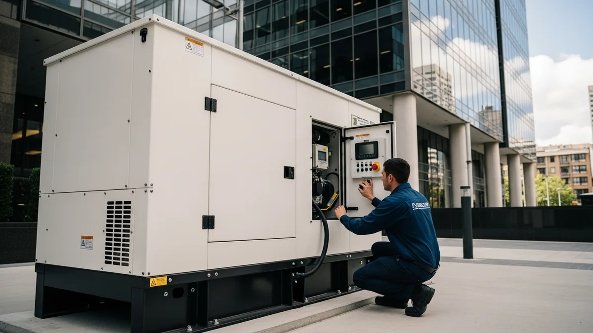 Commercial generator with automatic transfer switch outside Sydney CBD office building