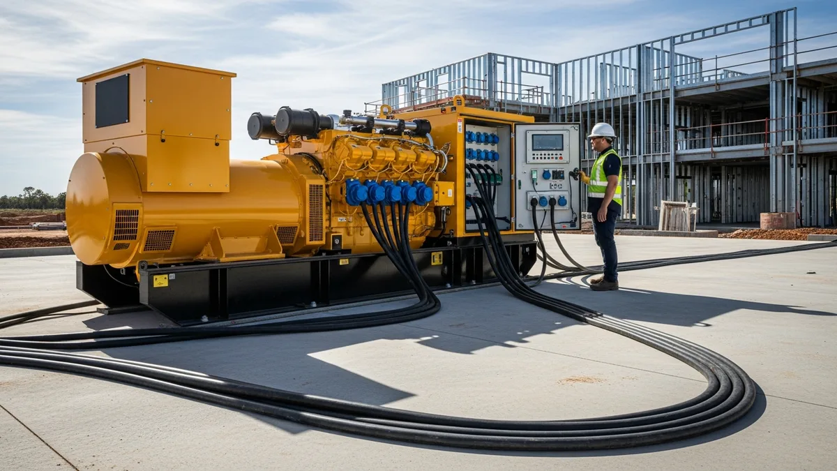 Construction generator with distribution board powering tools on active Sydney building site